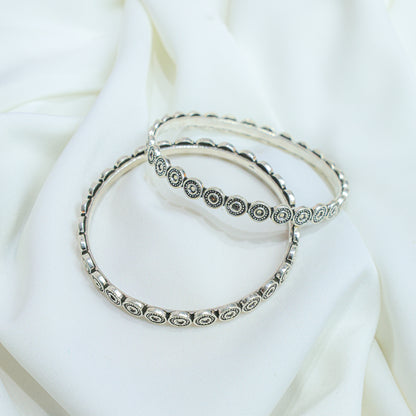 925 Silver Bangles| Moh Silver Floral Coin Bangles ( Single Piece)
