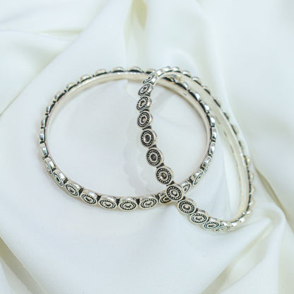 925 Silver Bangles| Moh Silver Floral Coin Bangles ( Single Piece)