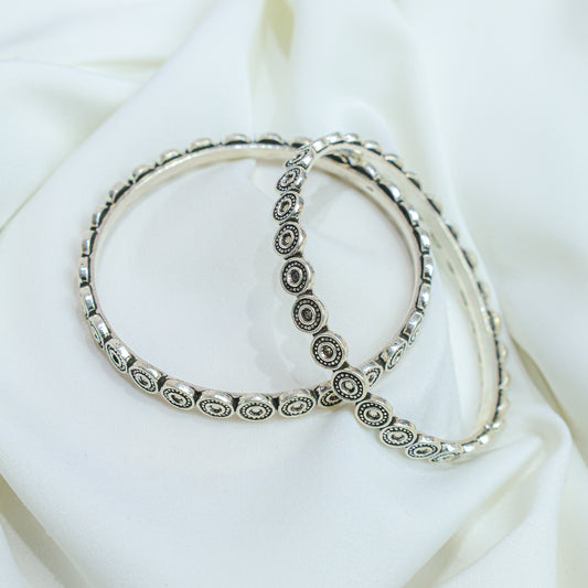 925 Silver Bangles| Moh Silver Floral Coin Bangles ( Single Piece)