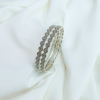 925 Silver Bangles| Moh Silver Floral Coin Bangles ( Single Piece)