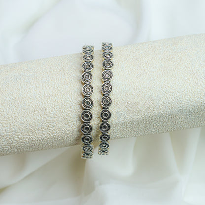 925 Silver Bangles| Moh Silver Floral Coin Bangles ( Single Piece)