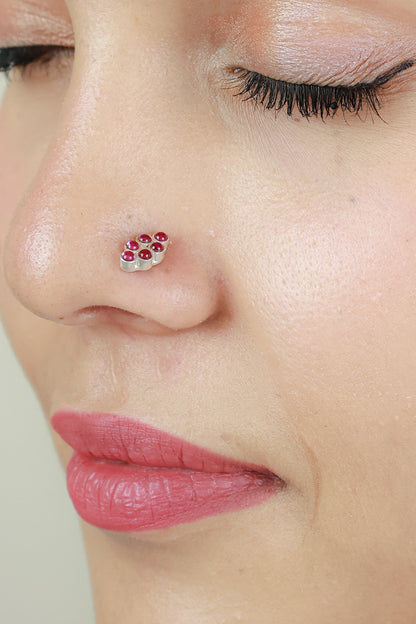 925 Silver Nosepin| Nazakat Ruby Oval Silver Nosepin