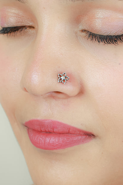 925 Silver Nosepin| Nazakat Floral Silver Nosepin