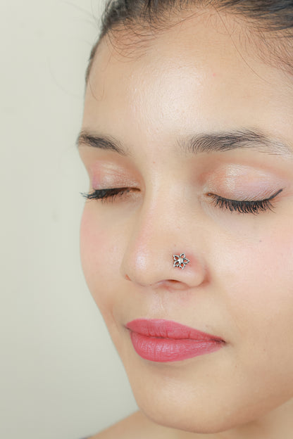 925 Silver Nosepin| Nazakat Floral Silver Nosepin