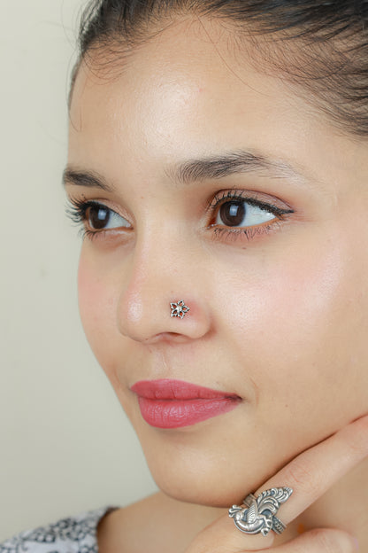 925 Silver Nosepin| Nazakat Floral Silver Nosepin