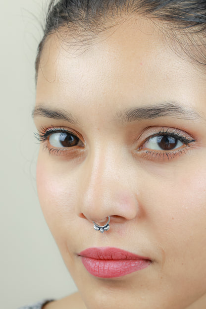 925 Silver Septum Ring| Nazakat Tribal Rawa Work Silver Septum Ring