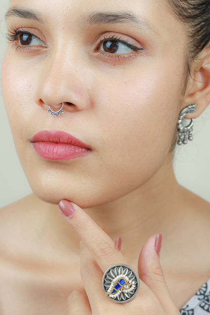 925 Silver Septum Ring| Nazakat Tribal Rawa Work Silver Septum Ring