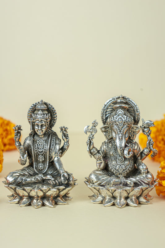 Silver Laxmi Ganesh idol