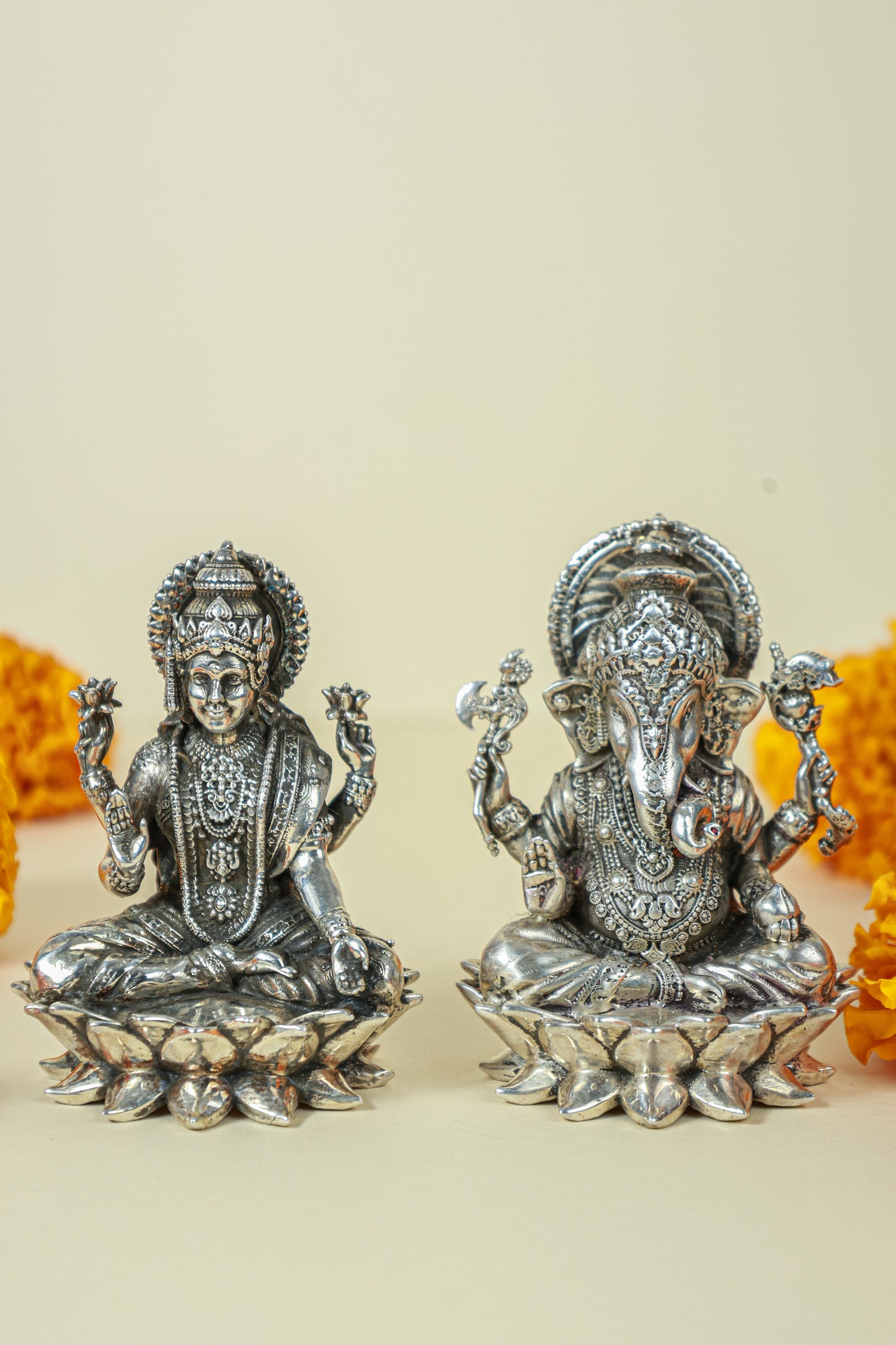 Silver Laxmi Ganesh idol