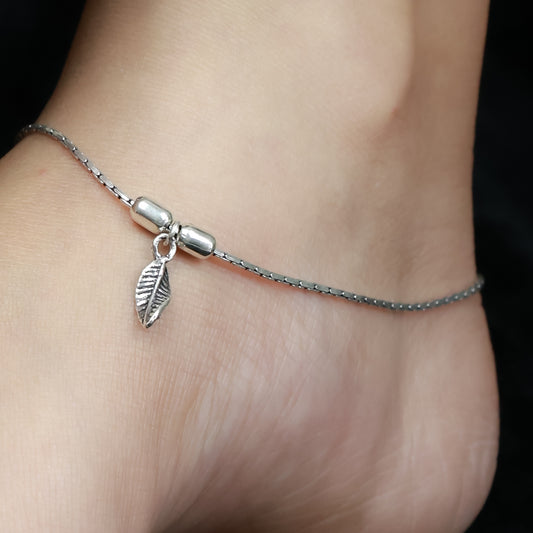 925 Silver Anklet| Nazakat Leaf Silver Anklet