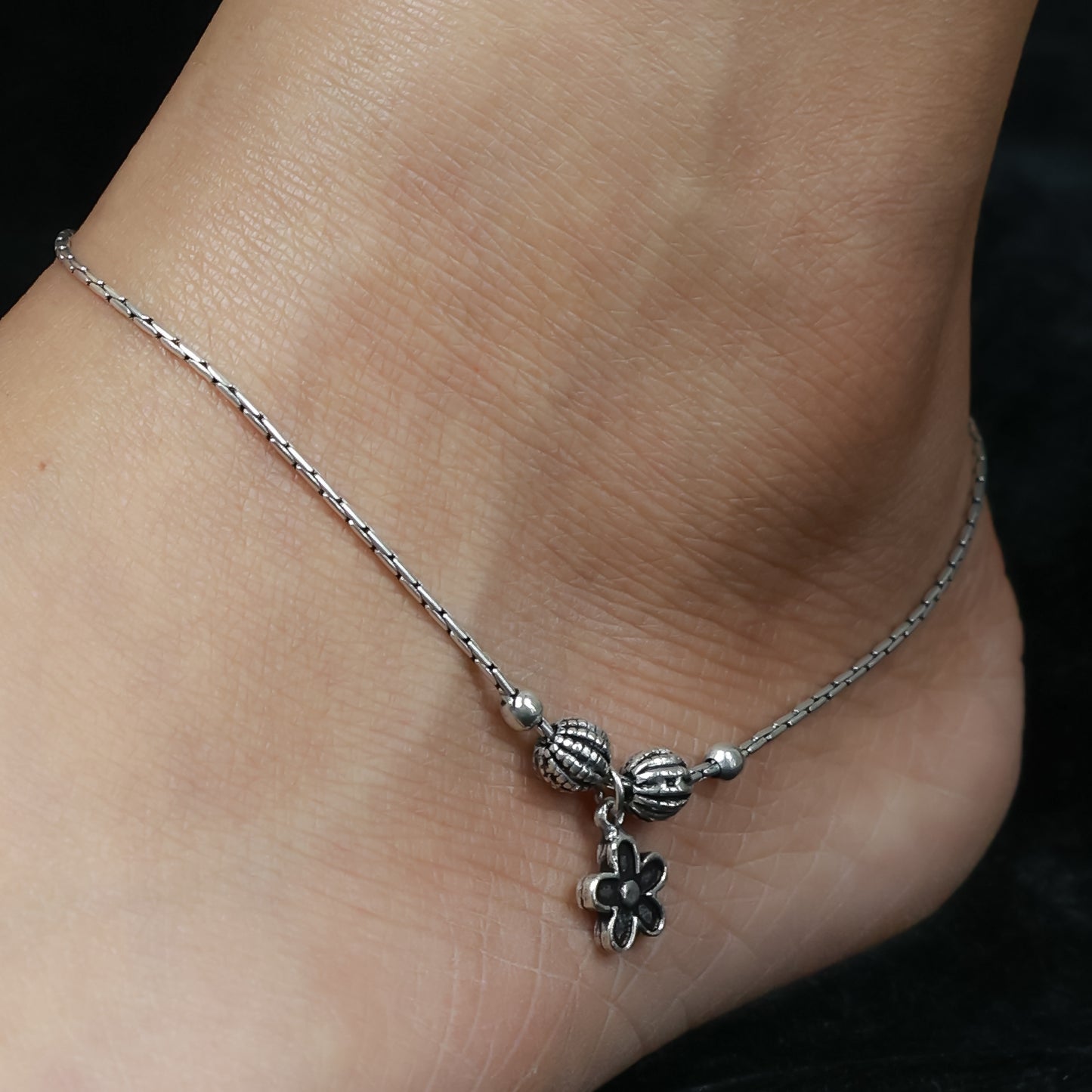 925 Silver Anklet| Nazakat Floral Silver Anket