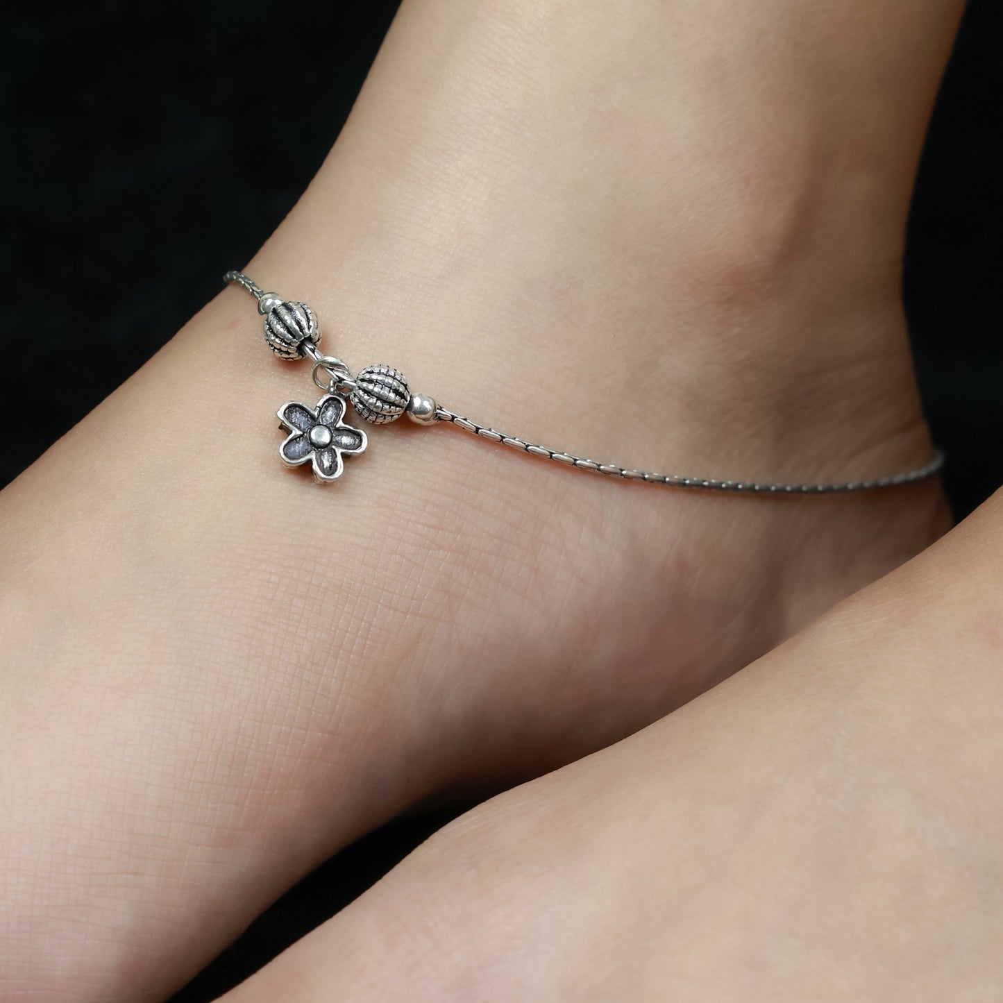 925 Silver Anklet| Nazakat Floral Silver Anket