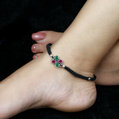 925 Silver Anklet| Aasma Nazakat Ruby and Emerald Butterfly Anklet( Single Piece)