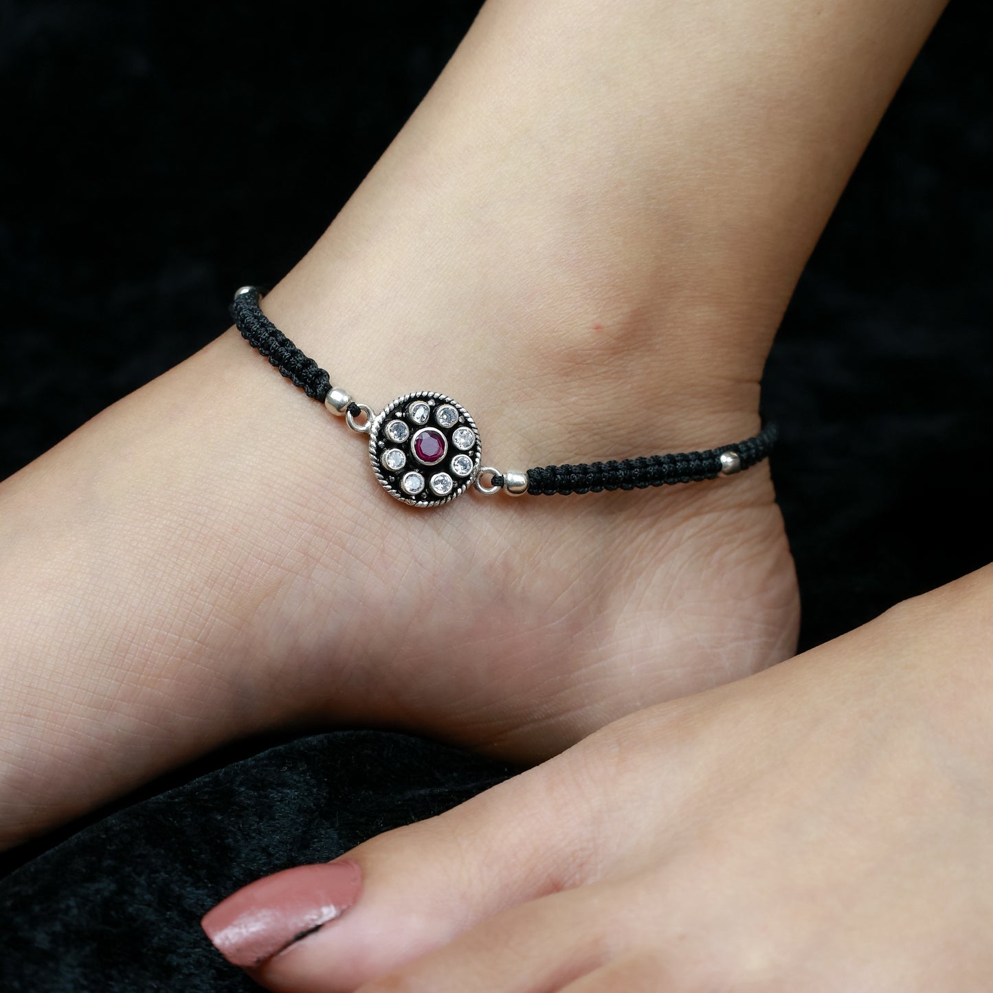 925 Silver Anklet| Aasma Nazakat Ruby And Zircon Silver Anklet