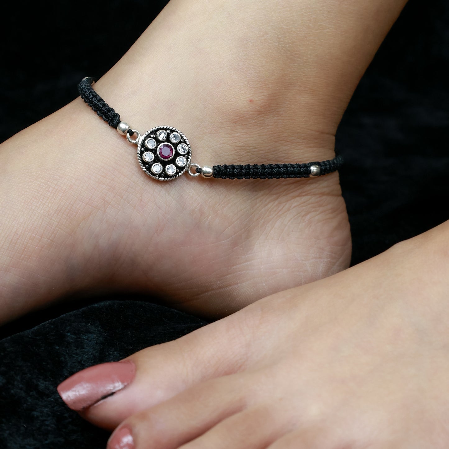 925 Silver Anklet| Aasma Nazakat Ruby And Zircon Silver Anklet