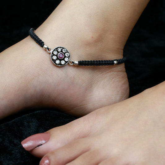 925 Silver Anklet| Aasma Nazakat Ruby And Zircon Silver Anklet