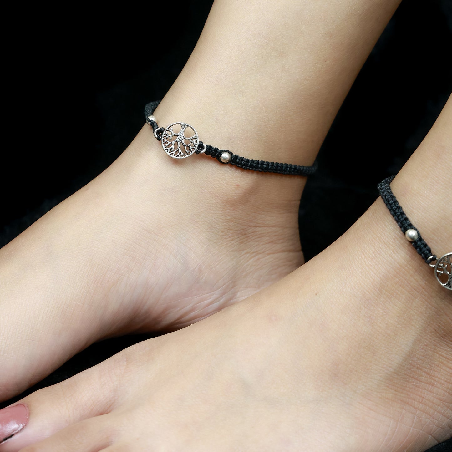 925 Silver Anklet| Nazakat Tree Of Life Silver Nazarbattu Anklet