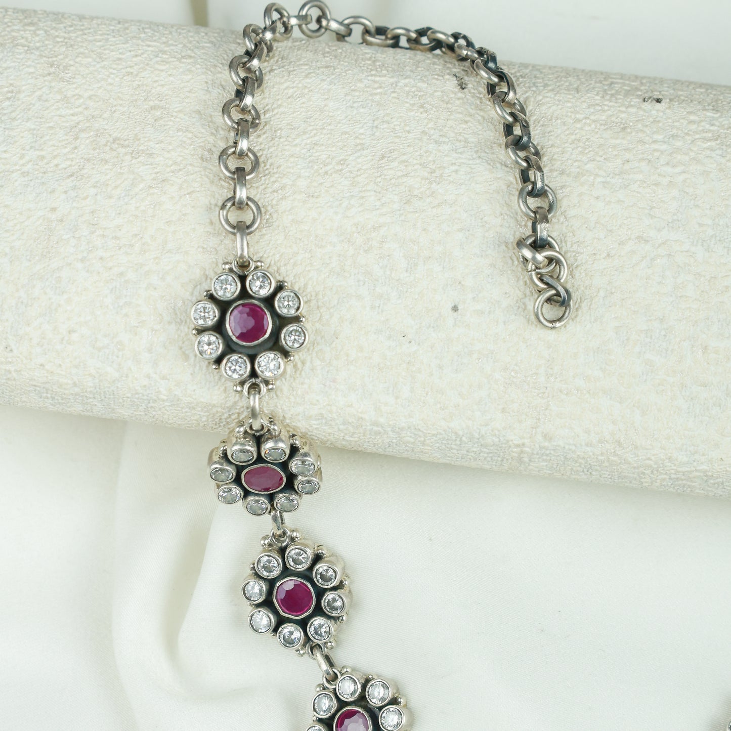 Ayushi Semiprecious Ruby & Zircon Silver Daisy Necklace Set