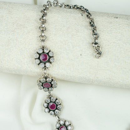 Ayushi Semiprecious Ruby & Zircon Silver Daisy Necklace Set