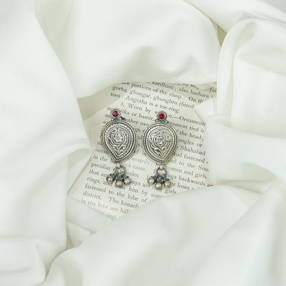 Peshwa Teardrop Multi Stone Silver Choker Necklace With Earrings