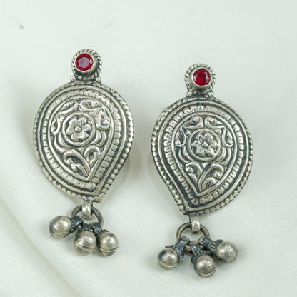 Peshwa Teardrop Multi Stone Silver Choker Necklace With Earrings