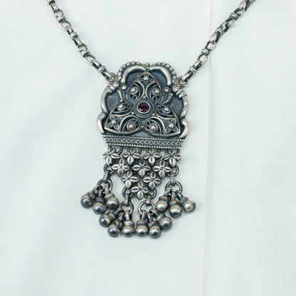 Tridha Tribal Statement Filigree Work and Ruby Necklace With Earrings