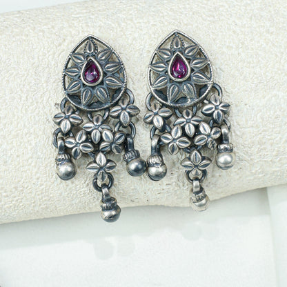 Tridha Tribal Statement Filigree Work and Ruby Necklace With Earrings