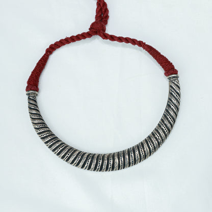 Tridha Tribal Criss Cross 925 Silver Hasli With Adjustable Dori