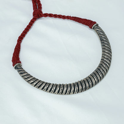 Tridha Tribal Criss Cross 925 Silver Hasli With Adjustable Dori