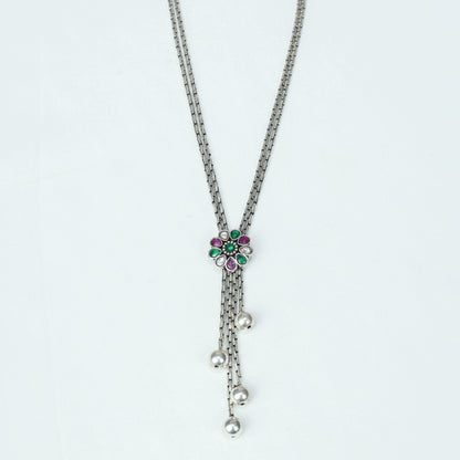 Ayushi Floral Tie Chain With Dangling Silver Beads 925 Silver Necklace