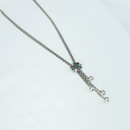 Ayushi Floral Tie Chain With Dangling Silver Beads 925 Silver Necklace