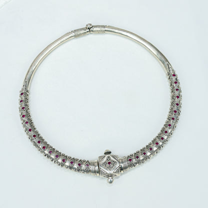 Tridha Ruby And Rawa Work 925 Silver Hasli