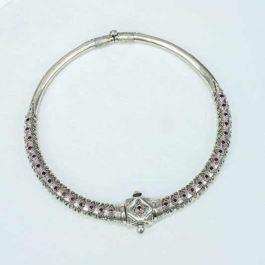 Tridha Ruby And Rawa Work 925 Silver Hasli