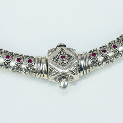 Tridha Ruby And Rawa Work 925 Silver Hasli