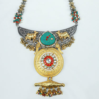 Anokhi Dual Tone Cow Motif And Kundan 925 Silver Necklace
