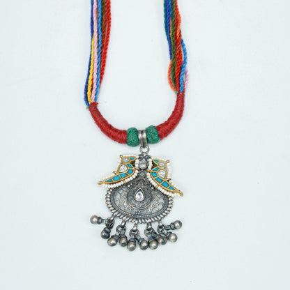 Anokhi Multi Color Dori And Parrot Motif 925 Silver Pendant