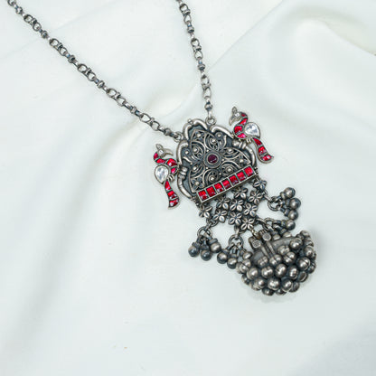 Anokhi Bird And Tabeej Motif 925 Silver Jhalar Necklace With Earrings