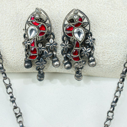 Anokhi Bird And Tabeej Motif 925 Silver Jhalar Necklace With Earrings