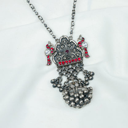 Anokhi Bird And Tabeej Motif 925 Silver Jhalar Necklace With Earrings