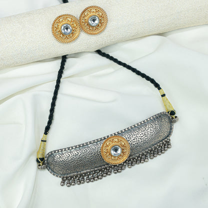 Anokhi  Mandira Golden Motif 925 Silver Choker Necklace Set