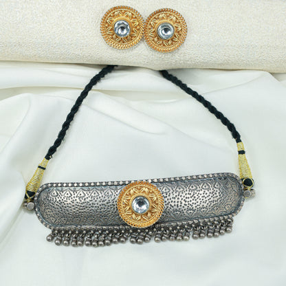Anokhi  Mandira Golden Motif 925 Silver Choker Necklace Set
