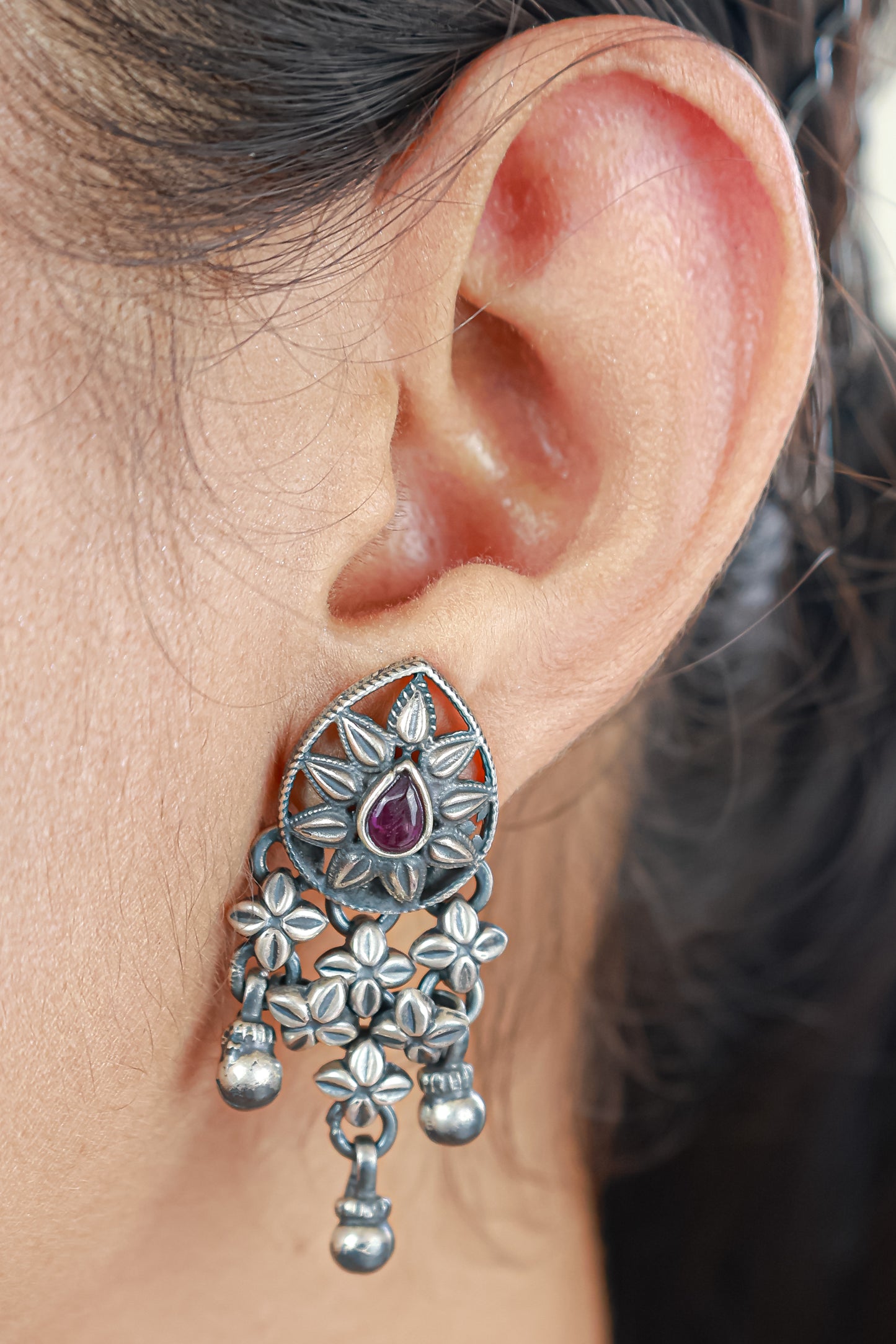 Tridha Tribal Statement Filigree Work and Ruby Necklace With Earrings