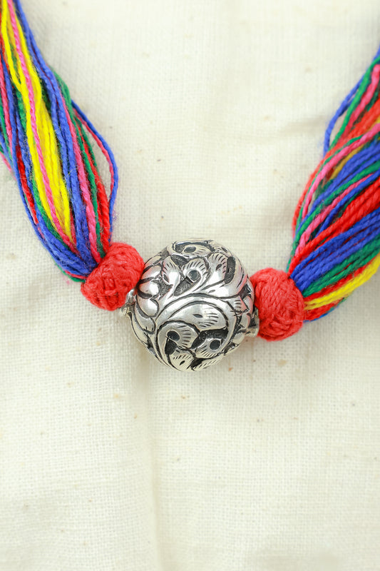 Noor Chitai Ball Multi Colour 925 Silver Necklace With Doori