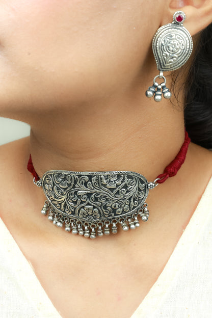 Noor Floral Chitai 925 Choker Necklace With Dori