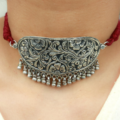 Noor Floral Chitai 925 Choker Necklace With Dori