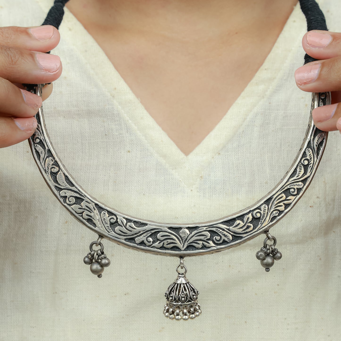Noor Phool Pati 925 Silver Necklace With Tinkling Ghungroo