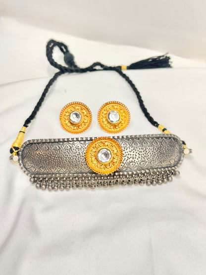 925 Silver Necklace| Anokhi Dual Tone Kundan Silver Choker Necklace Set