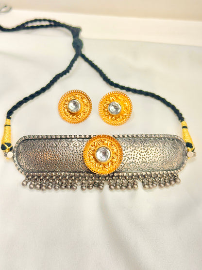 925 Silver Necklace| Anokhi Dual Tone Kundan Silver Choker Necklace Set