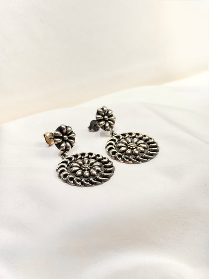 925 Silver Earrings| Vintage Floral Silver Jhumka Earrings