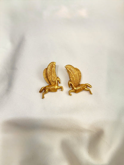 925 Silver Earrings| Gold Polished Pegasus Silver Earrings